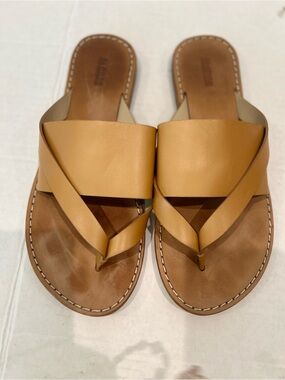 ALOHAS Eugene Leather Sandals Thong Slide Sandals Women’s Tan Minimalist 9 39